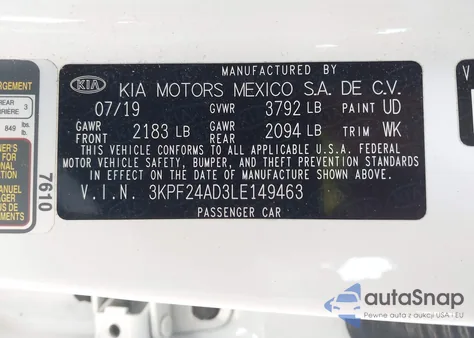 2020 Kia Forte Lxs из США, поврежденный, VIN 3KPF24AD3LE149463